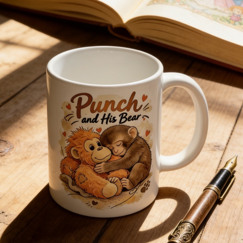 "Punch and His Bear" Cute Monkey Ceramic Mug☕🐒
