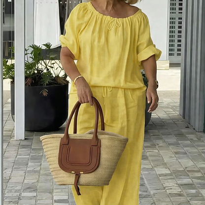 💃 Women's Drawstring Top & Pants 2-Piece Set – Relaxed Fit, Comfortable & Perfect for Lounging or Everyday Style 🌸