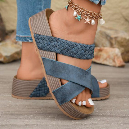 👡 Women's Criss-Cross Woven Strap Wedge Sandals – Comfortable, Stylish & Perfect for Summer Days ☀️