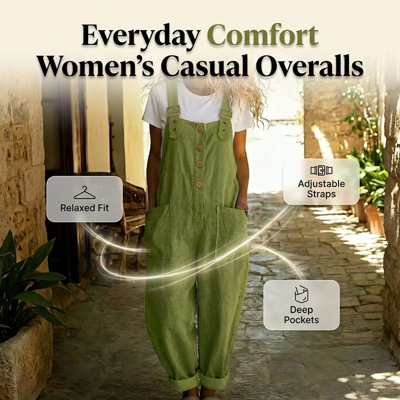 👖 Women's Casual Loose Fit Overalls – Button Front, Deep Pockets, Relaxed Style 🍃