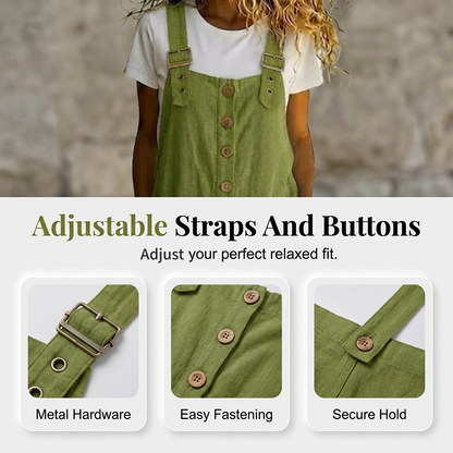 👖 Women's Casual Loose Fit Overalls – Button Front, Deep Pockets, Relaxed Style 🍃