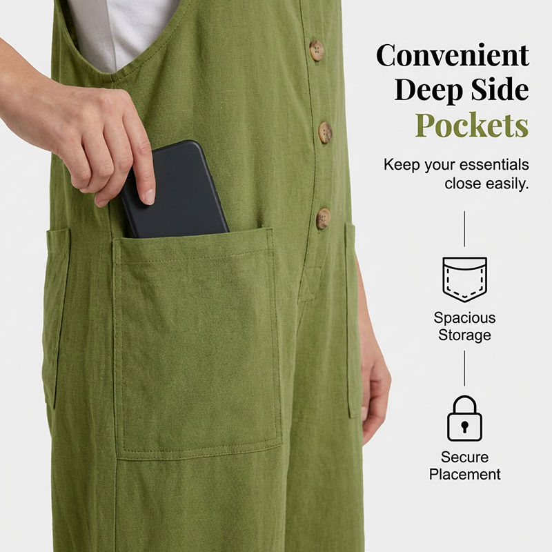 👖 Women's Casual Loose Fit Overalls – Button Front, Deep Pockets, Relaxed Style 🍃
