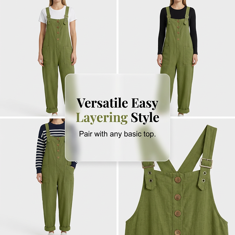 👖 Women's Casual Loose Fit Overalls – Button Front, Deep Pockets, Relaxed Style 🍃