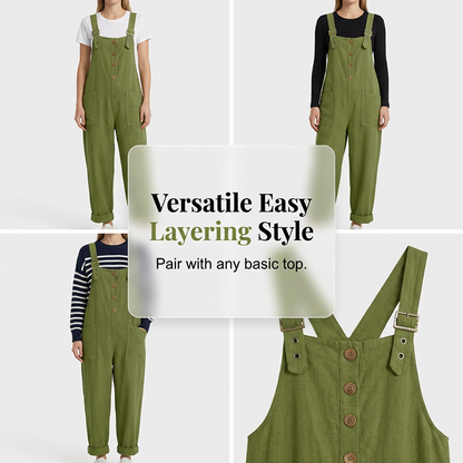 👖 Women's Casual Loose Fit Overalls – Button Front, Deep Pockets, Relaxed Style 🍃