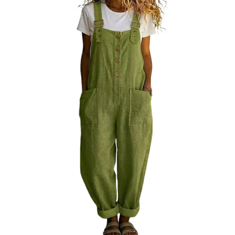 👖 Women's Casual Loose Fit Overalls – Button Front, Deep Pockets, Relaxed Style 🍃