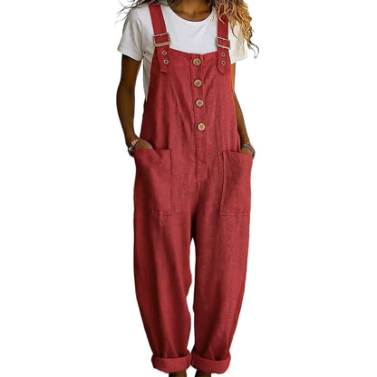👖 Women's Casual Loose Fit Overalls – Button Front, Deep Pockets, Relaxed Style 🍃