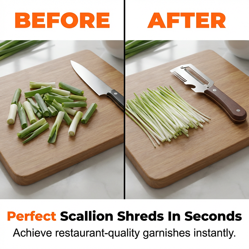 🥒 3-in-1 Scallion Shredder & Peeler – Fast, Efficient & Must-Have Kitchen Tool ✨🍴