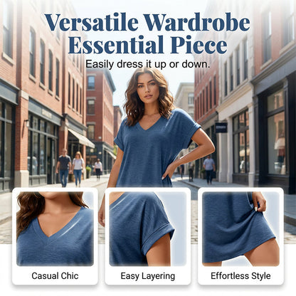 💃🌸2026 Trend New✨ Plus Size V-Neck T-Shirt Dress ☁️