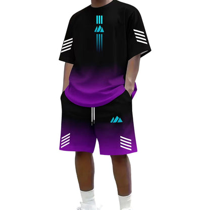 👕Men's Summer T-Shirt & Shorts Set – Gradient design, breathable & lightweight – Perfect for hot days & casual outings 🩳