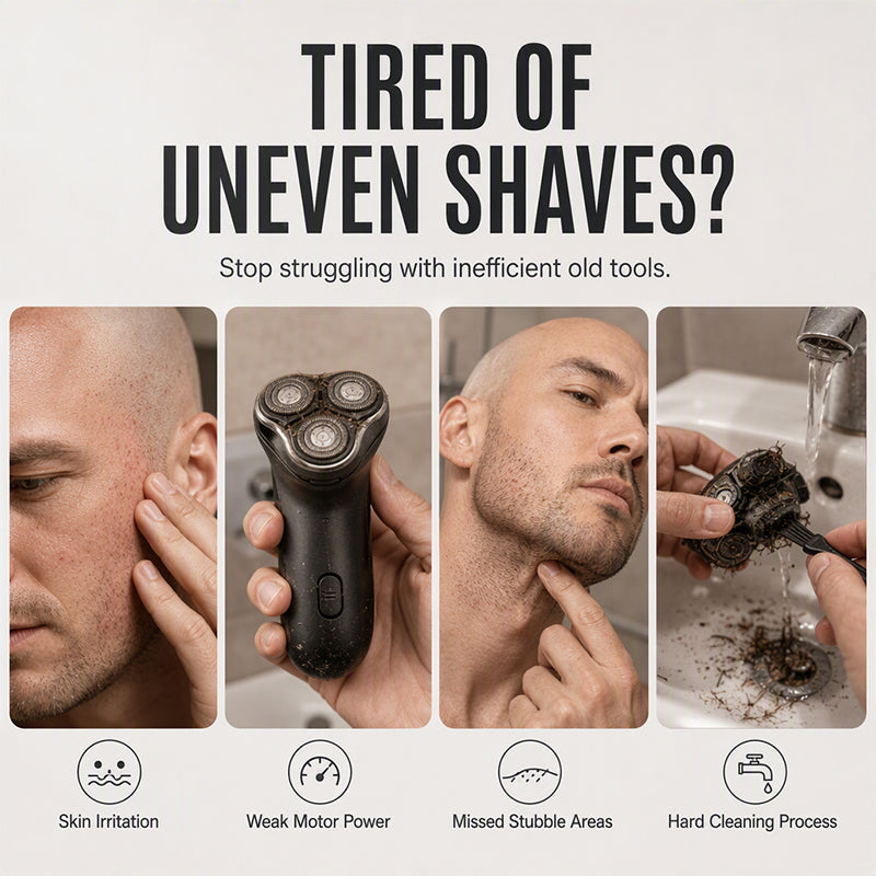 🪒2‑in‑1 Smart Electric Bald Head Shaver and Beard Trimmer with Digital Display, 30‑Blade Floating Head 9800RPM Motor, Rechargeable Groomer for Close Shave for Men