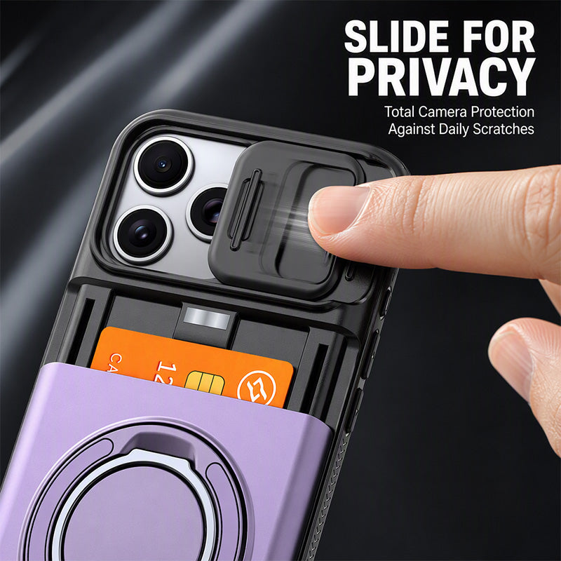 📱 Rugged Phone Case with Card Holder – Camera Slider & Kickstand