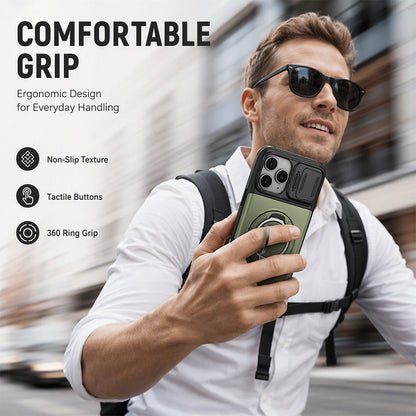 📱 Rugged Phone Case with Card Holder – Camera Slider & Kickstand