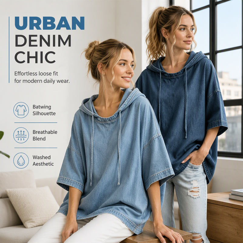 Women's Casual Loose Denim Hoodie