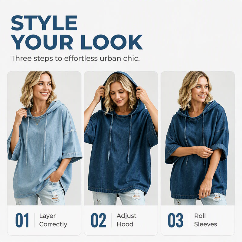 Women's Casual Loose Denim Hoodie