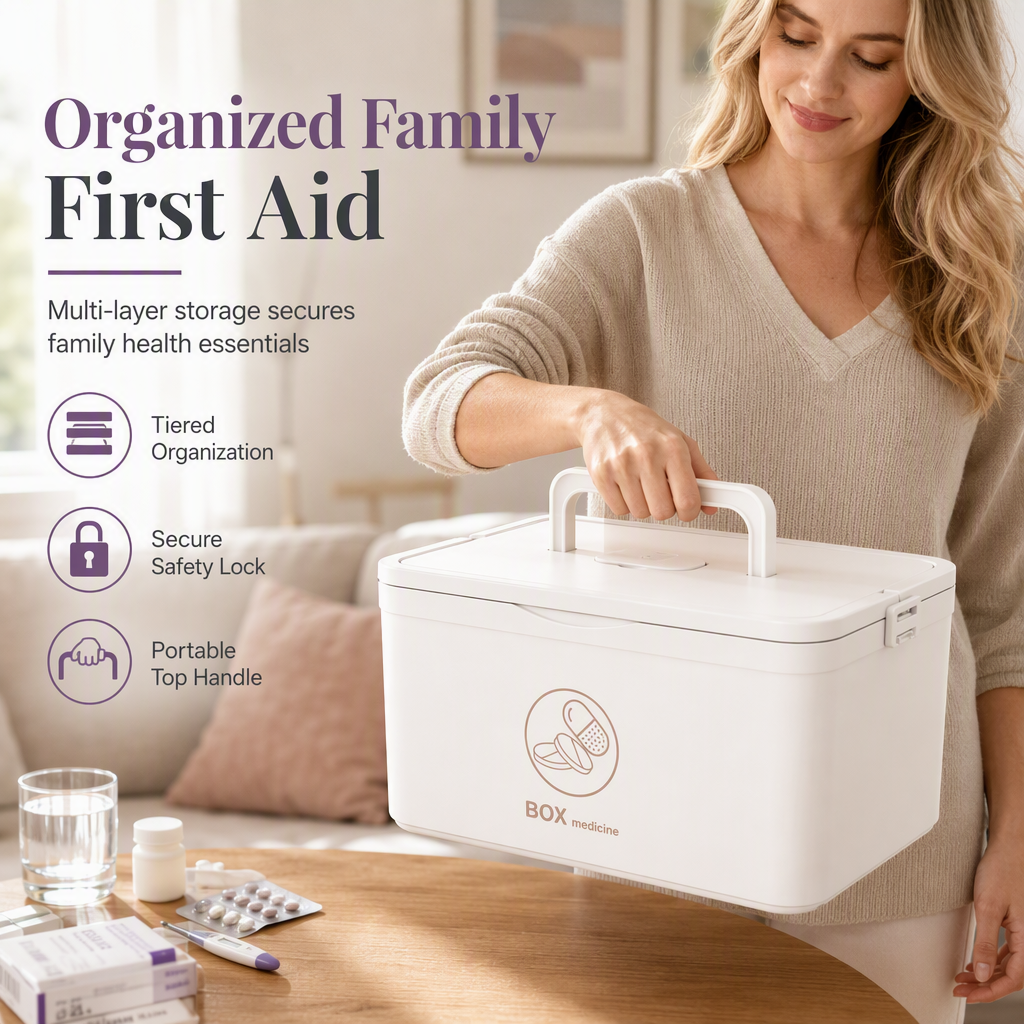 Large Plastic Medicine Storage Box with Multi-Layer Divided Compartments Portable Family Emergency First Aid Organizer Box💊📦