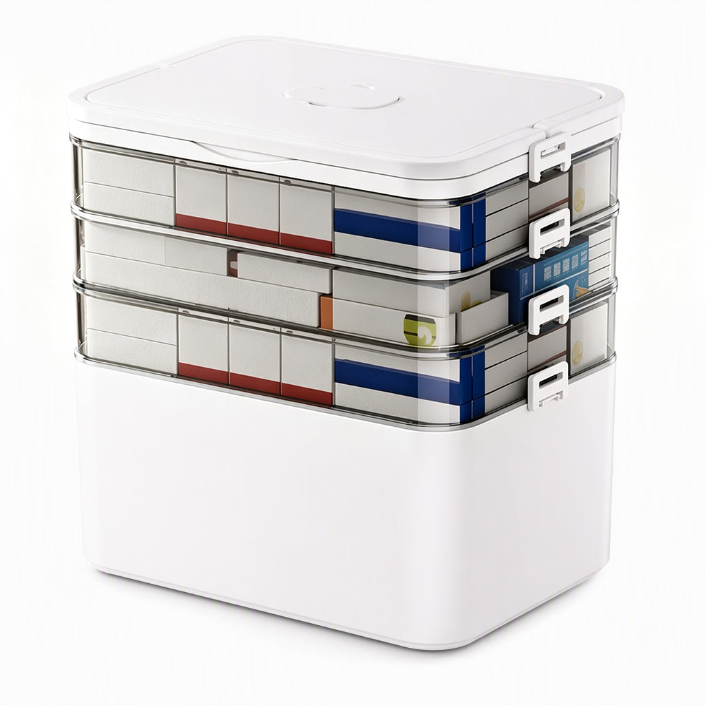 Large Plastic Medicine Storage Box with Multi-Layer Divided Compartments Portable Family Emergency First Aid Organizer Box💊📦
