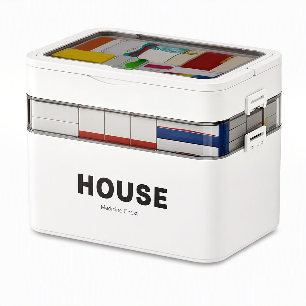 Large Plastic Medicine Storage Box with Multi-Layer Divided Compartments Portable Family Emergency First Aid Organizer Box💊📦
