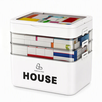 Large Plastic Medicine Storage Box with Multi-Layer Divided Compartments Portable Family Emergency First Aid Organizer Box💊📦