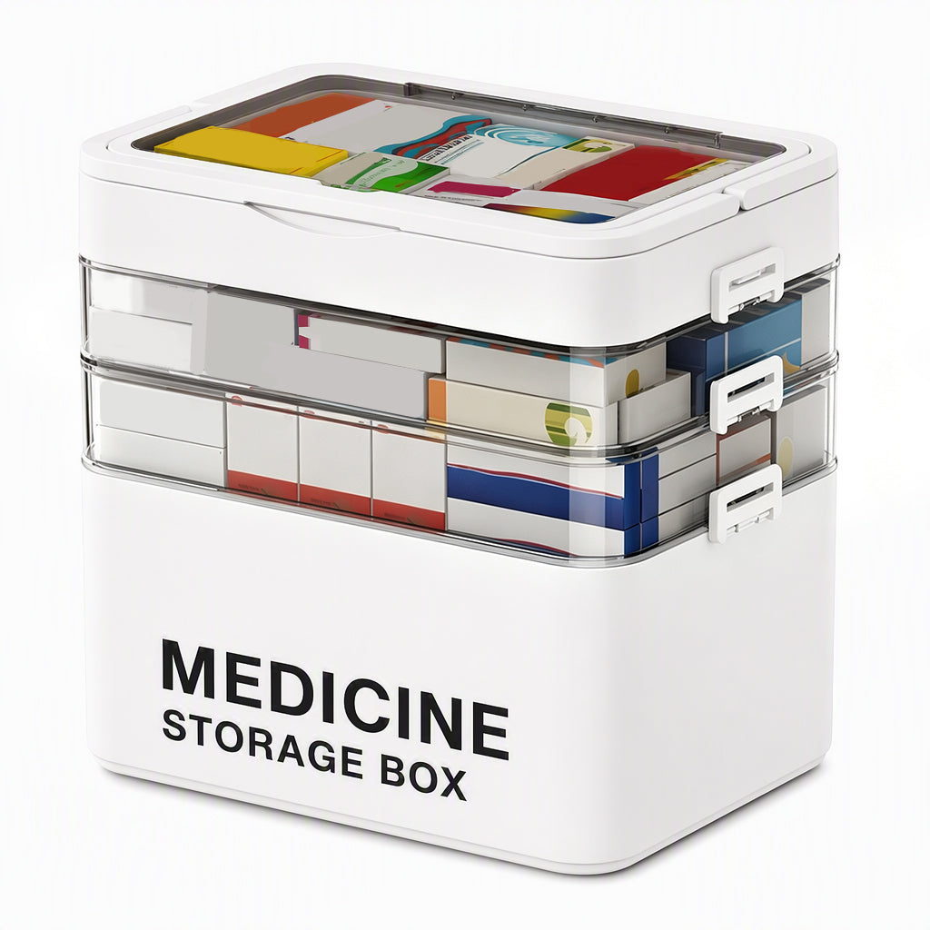 Large Plastic Medicine Storage Box with Multi-Layer Divided Compartments Portable Family Emergency First Aid Organizer Box💊📦