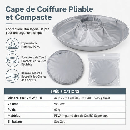 ✂️ Hair Cutting Cape with Catcher – built-in groove traps clippings, no mess on clothes or floors. Waterproof, non-static, folds flat. Perfect for home trims & kids' cuts!