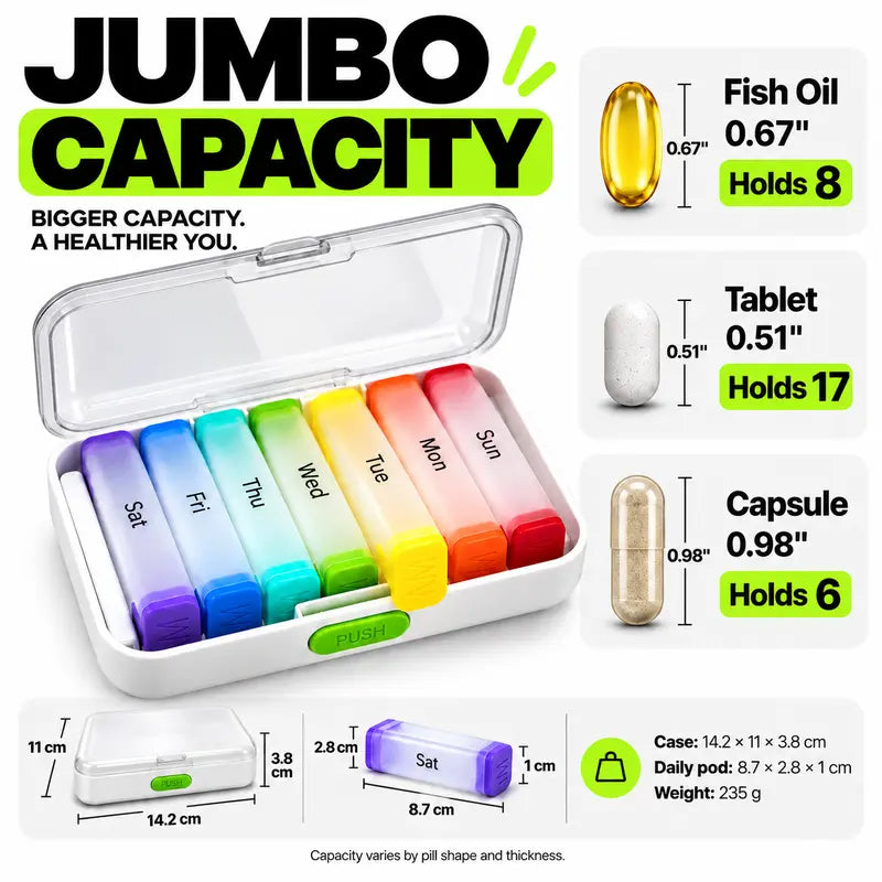 🧳💊 7-Day Detachable Pill Organizer – Color Coded, Portable, Light Resistant ✨