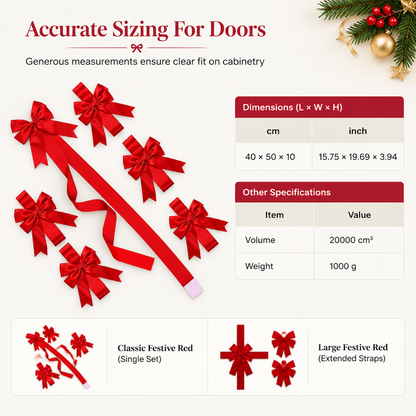 Christmas Red Bow Decoration for Kitchen Cabinet Doors and Front Doors with Hook and Loop Fastener