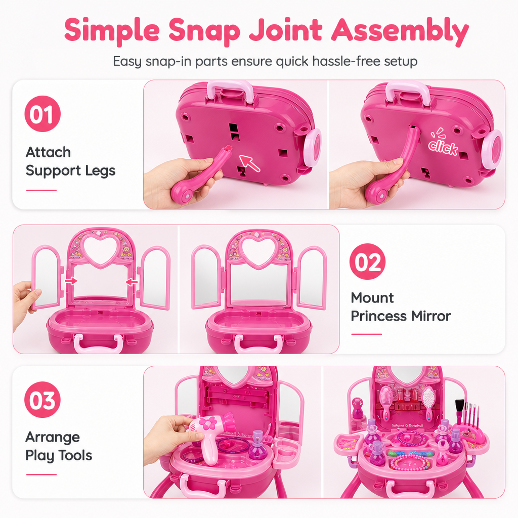 👑 ✨ 3-in-1 Princess Vanity Suitcase — 30 Makeup Toys & Rolling Trolley 🧳