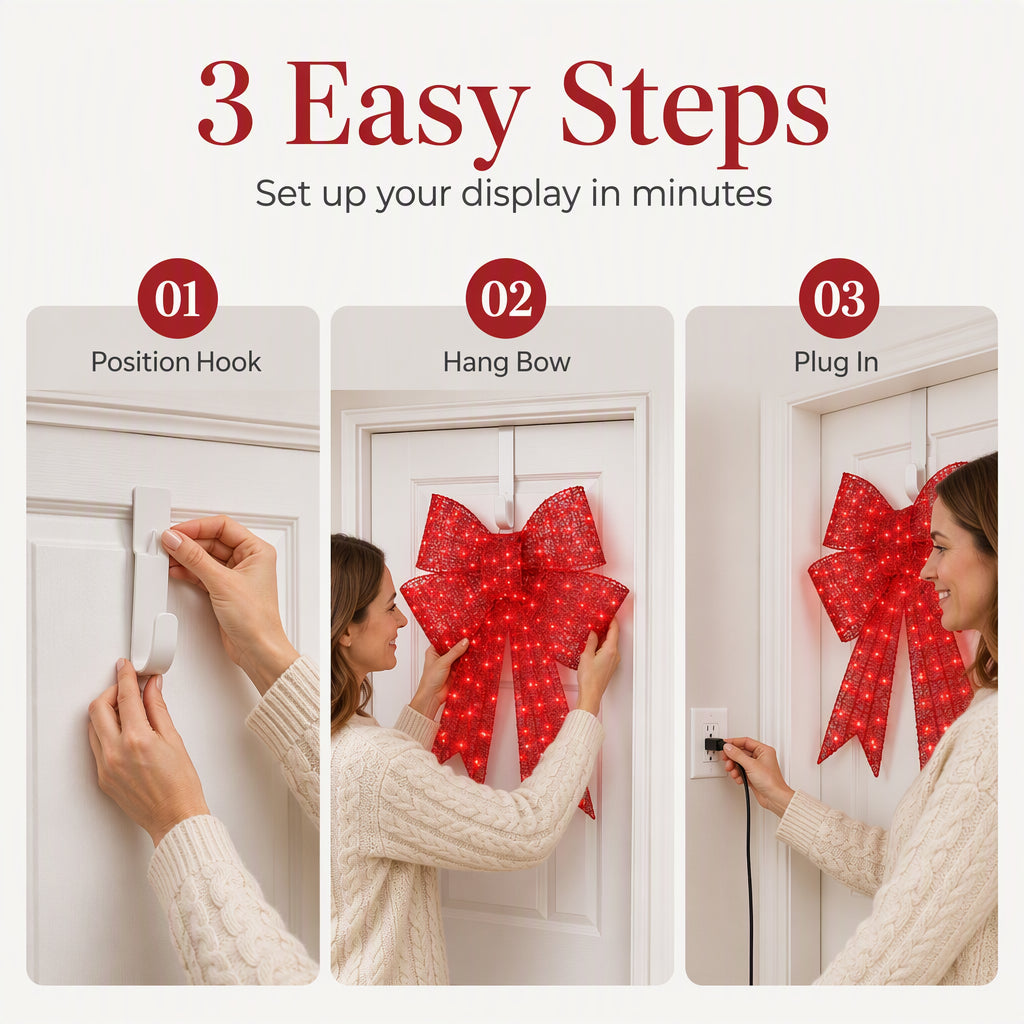 📢📢50% OFF !! ⏰Weatherproof LED Pre-Lit Christmas Bow